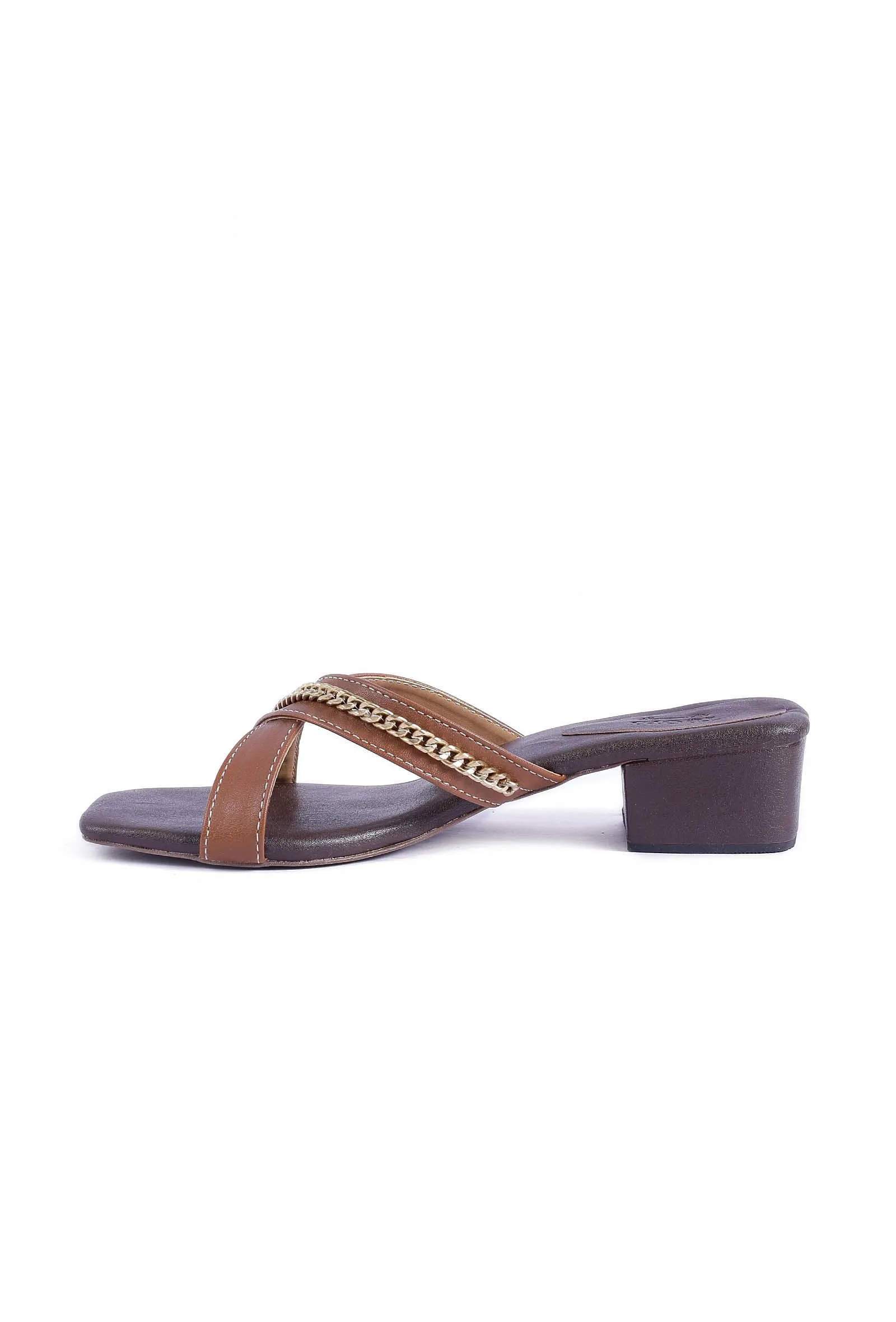 Tan Brown Criss Cross Cruelty-Free Leather Heels