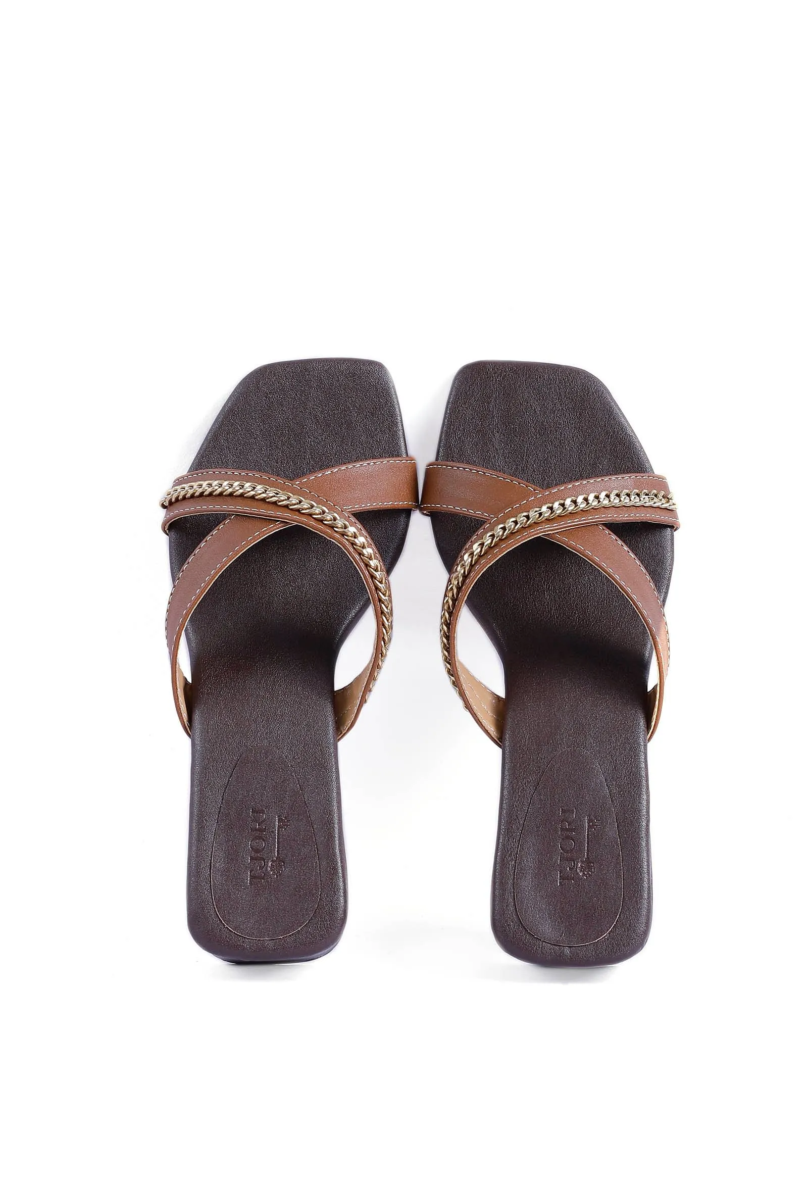 Tan Brown Criss Cross Cruelty-Free Leather Heels