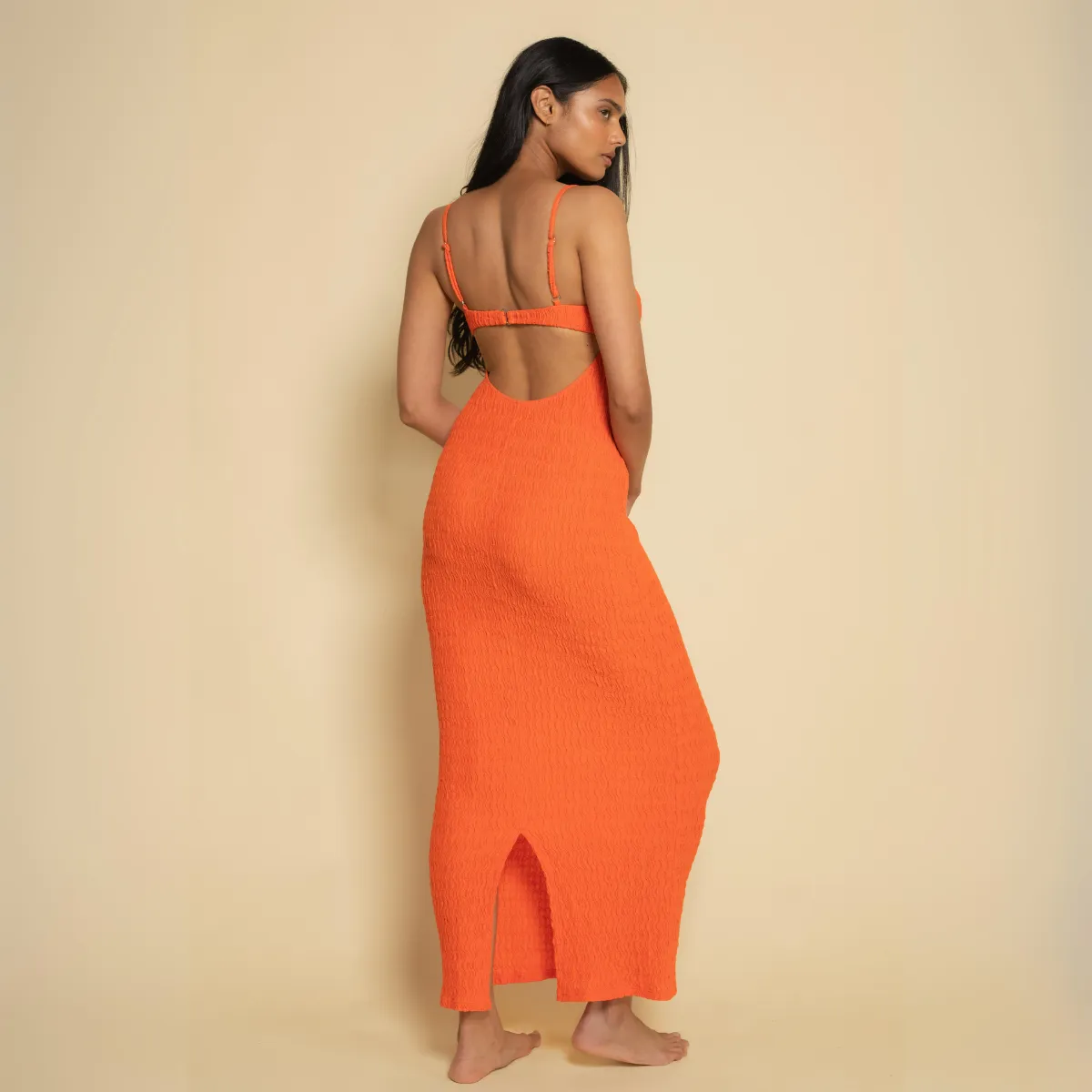 Tangerine Petal Long Slip Dress