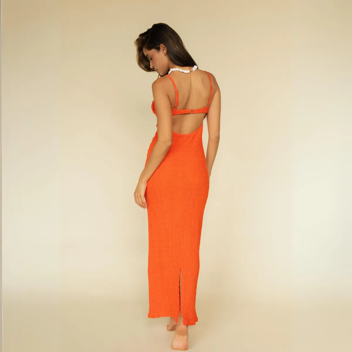 Tangerine Petal Long Slip Dress