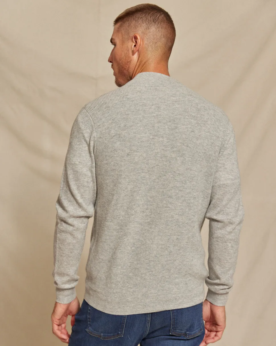 The Frost - Wool/Cashmere Full Zip Rib Knit Sweater - Grey Heather