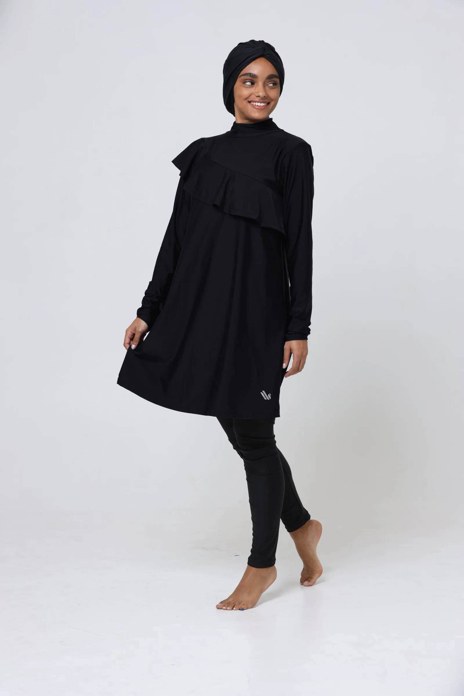 The Ruffle Modest Swim Tunic - Black