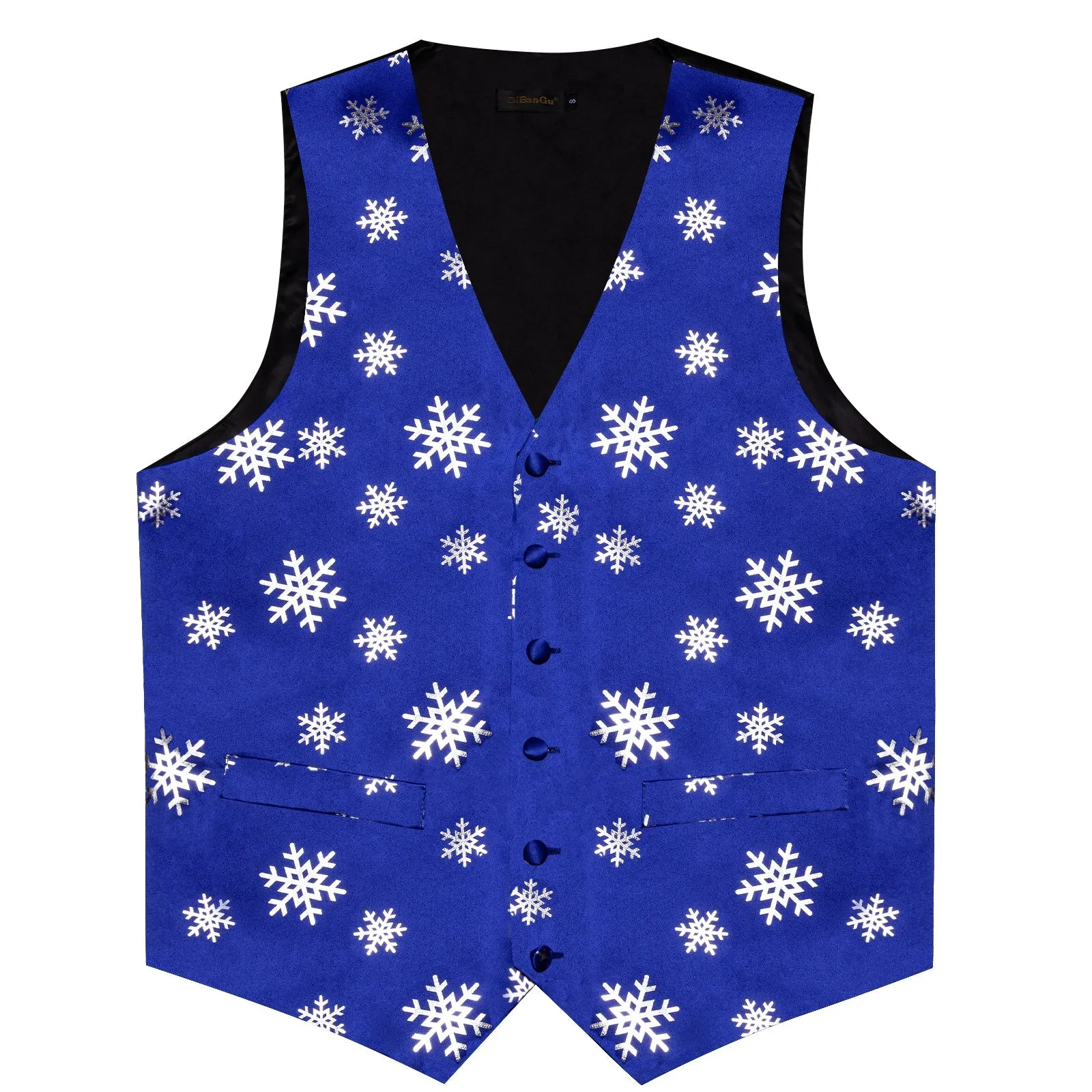 Ties2you Mens Christmas Vest Blue Silver Snowflake Novelty Vest Tie Hanky Cufflinks Set Waistcoat Suit Set