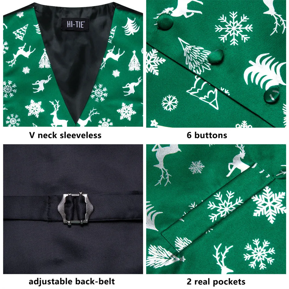 Ties2you Mens Green Silver Christmas Elements Silk Vest Necktie Set