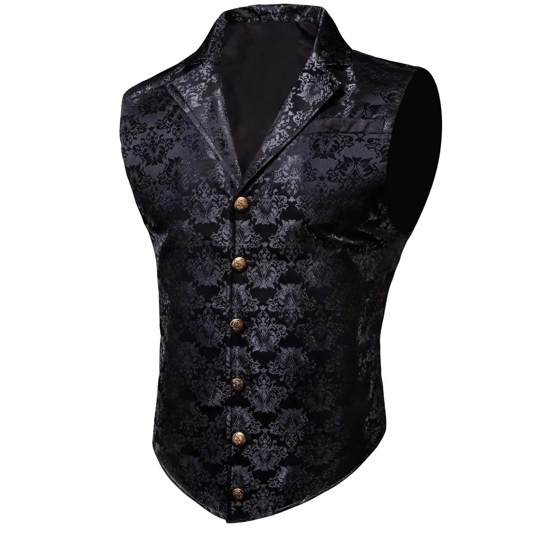 Ties2you Men's Vest Silver Black Woven Floral Silk Waistcoat Suit Vest