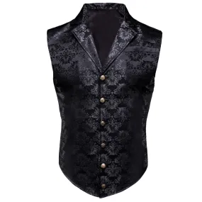 Ties2you Men's Vest Silver Black Woven Floral Silk Waistcoat Suit Vest