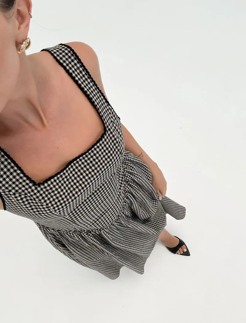 Toulouse Midi Dress | Black Gingham