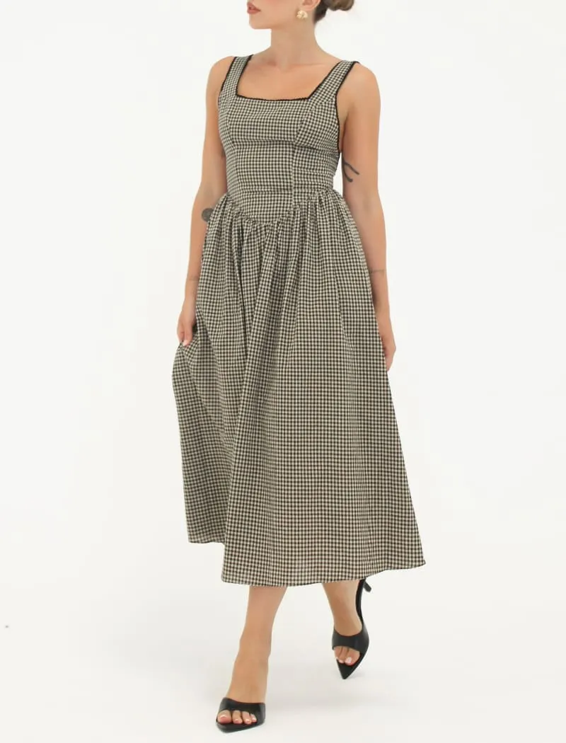 Toulouse Midi Dress | Black Gingham