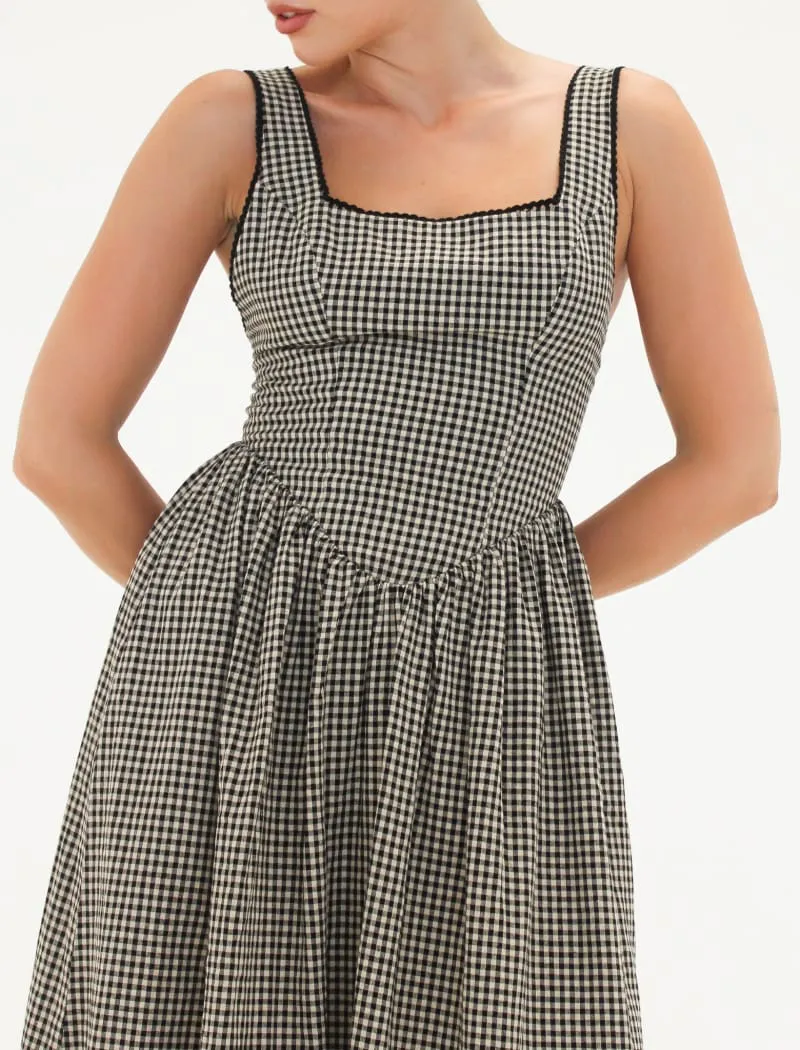 Toulouse Midi Dress | Black Gingham