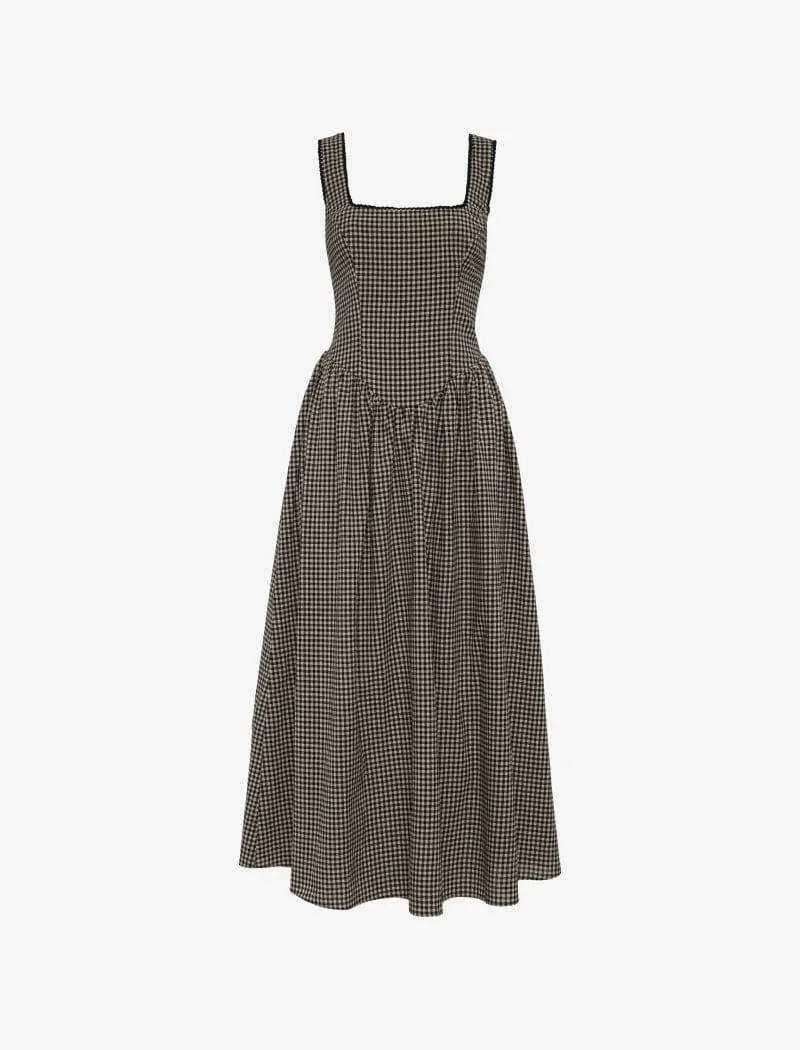 Toulouse Midi Dress | Black Gingham