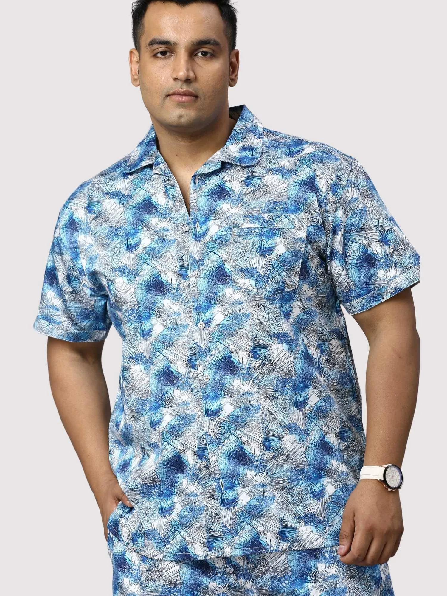 Tropical Blue Digital Printed Half Co-Ords Men's Plus Size