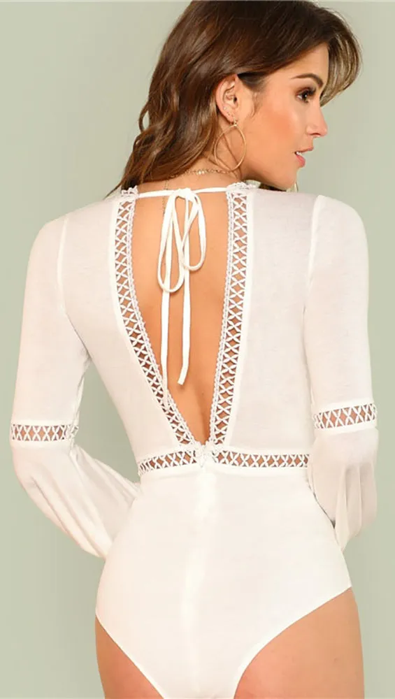 Trumpet Sleeve Deep V Bodysuit