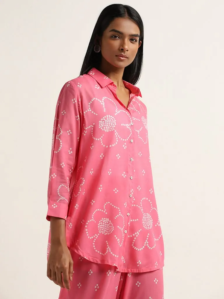 Utsa Fuchsia Bandhani Design Straight Cotton Tunic