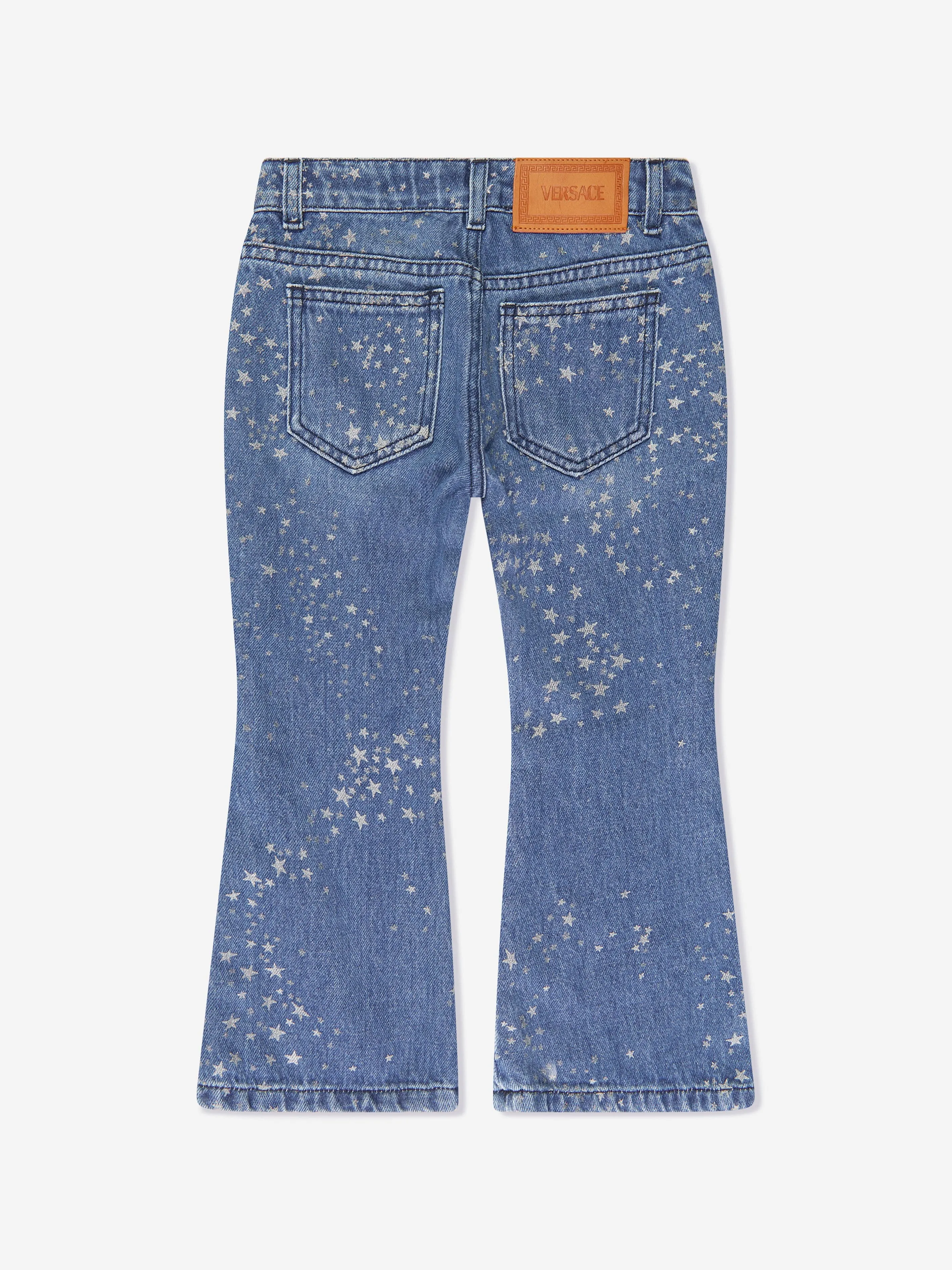 Versace Girls Flared Glitter Jeans in Blue