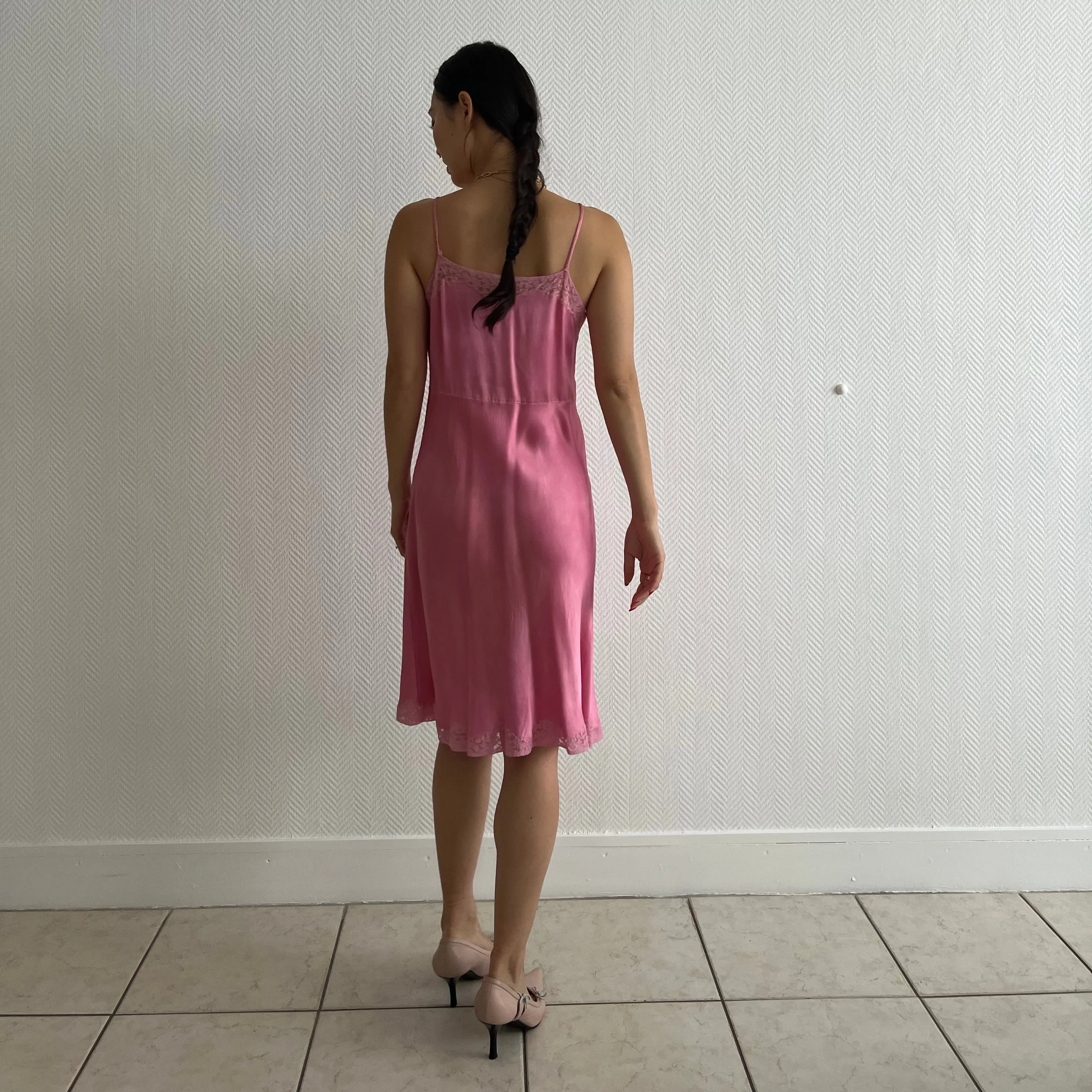 Vintage 1940s hand dyed fuschia silk slip dress