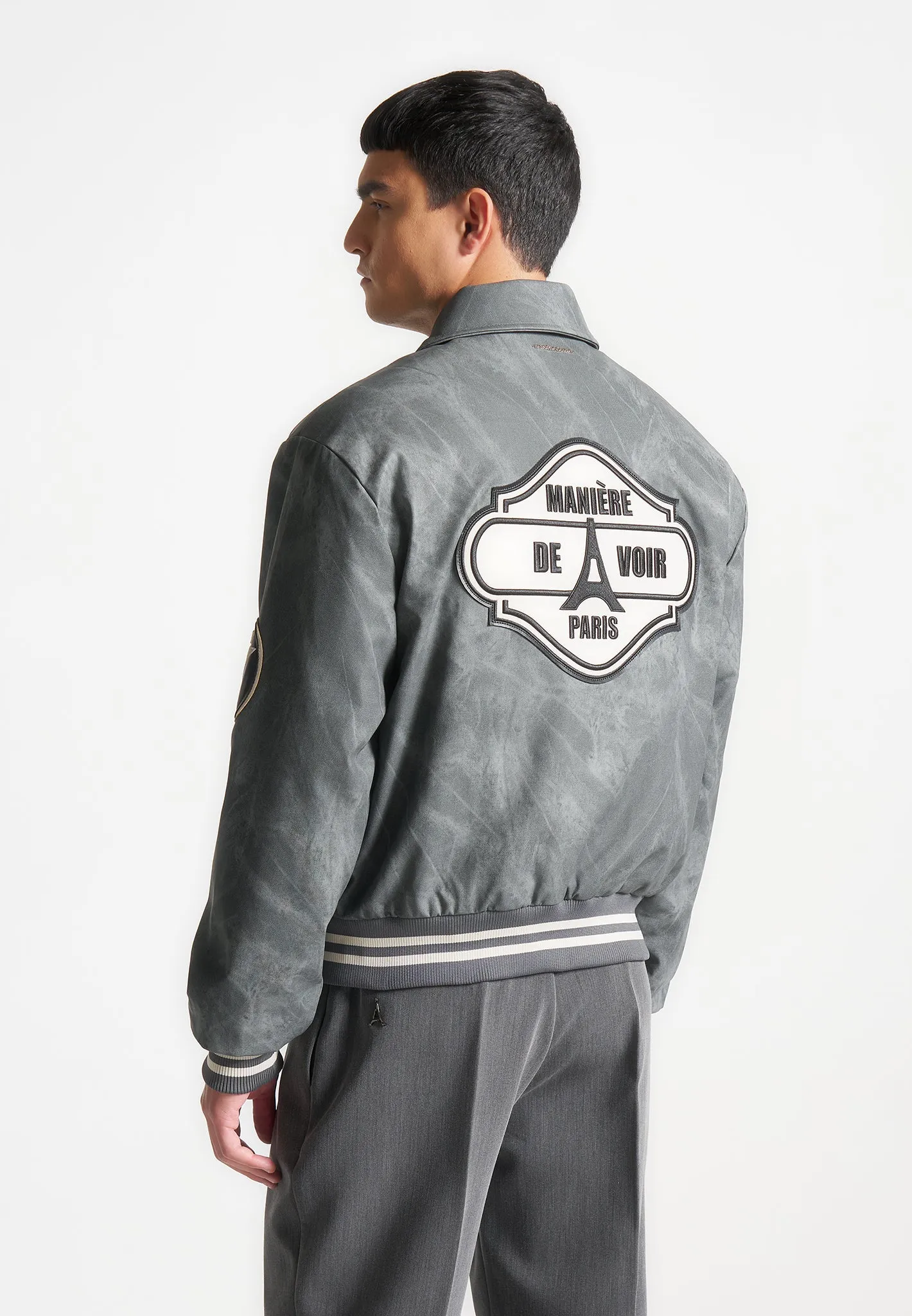 Vintage Marble Varsity Jacket - Grey