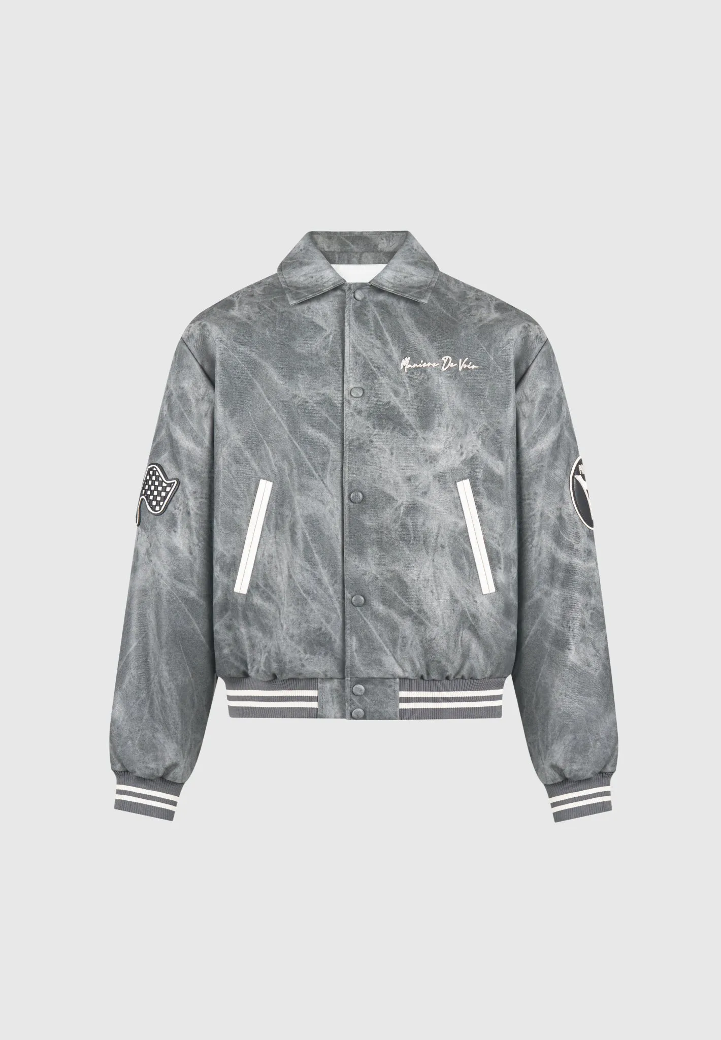 Vintage Marble Varsity Jacket - Grey