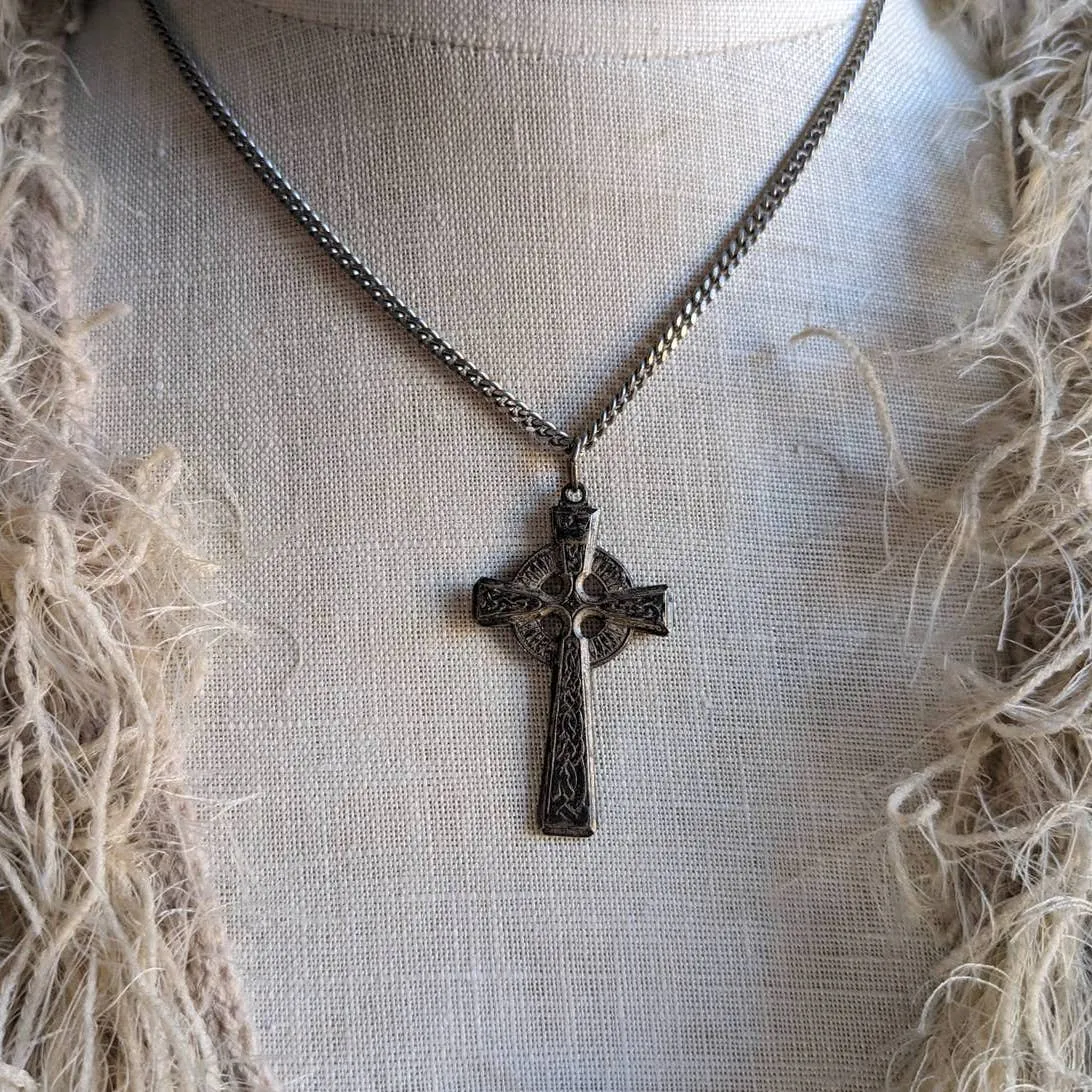 Vintage Southwest Gothic Cross Pendant Celtic Fairy Necklace Americana Jewelry