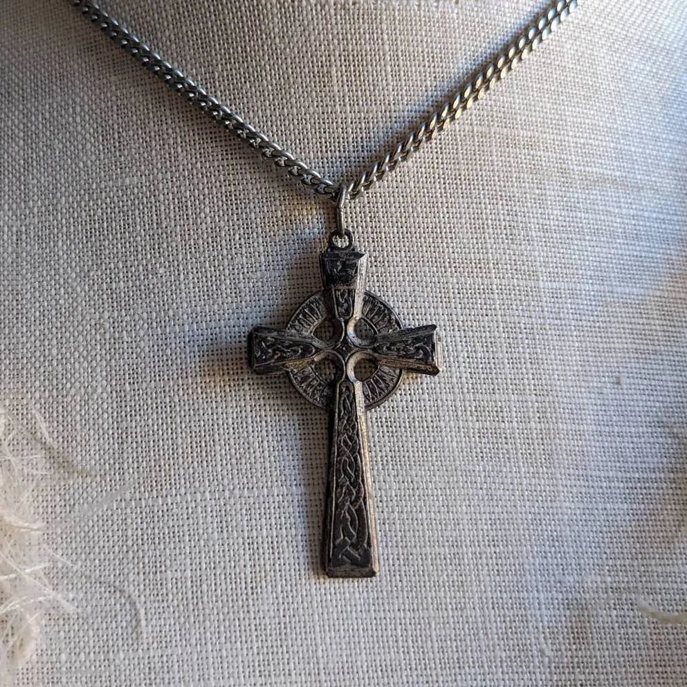 Vintage Southwest Gothic Cross Pendant Celtic Fairy Necklace Americana Jewelry