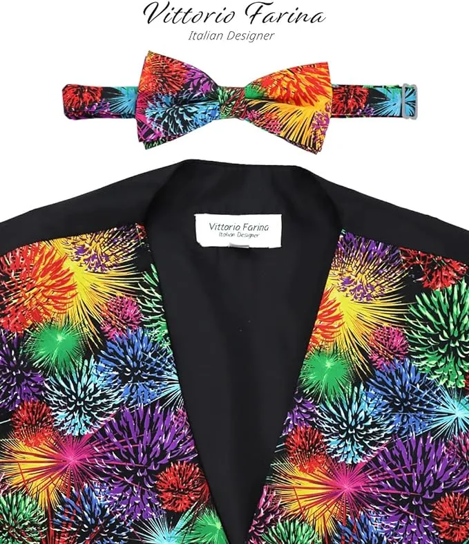 Vittorio Farina Men's Mardi Gras Satin Vest and Bow Tie Set