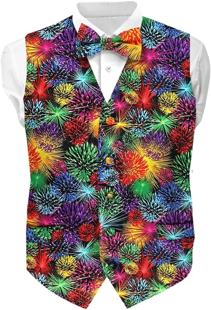 Vittorio Farina Men's Mardi Gras Satin Vest and Bow Tie Set