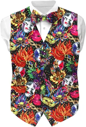 Vittorio Farina Men's Mardi Gras Satin Vest and Bow Tie Set