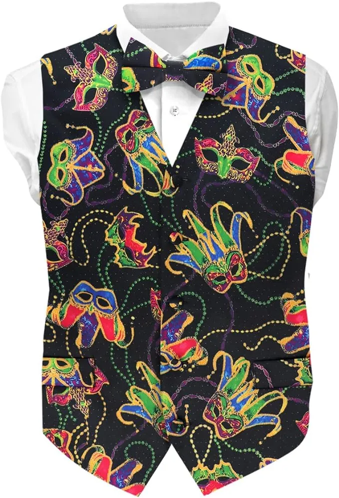 Vittorio Farina Men's Mardi Gras Satin Vest and Bow Tie Set