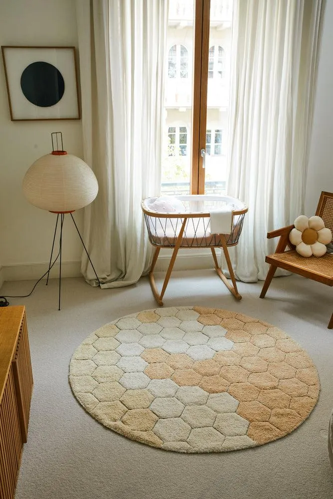 WASHABLE ROUND RUG HONEYCOMB GOLDEN