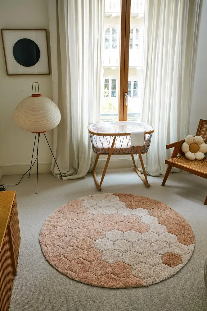 WASHABLE ROUND RUG HONEYCOMB ROSE