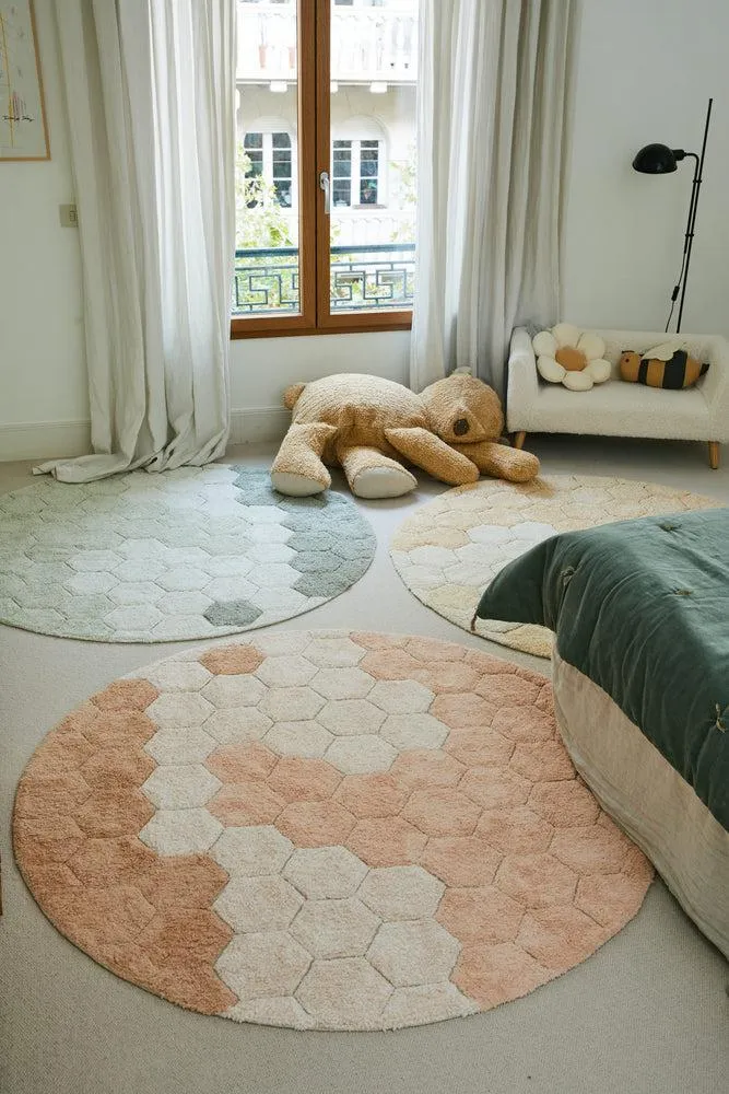 WASHABLE ROUND RUG HONEYCOMB ROSE