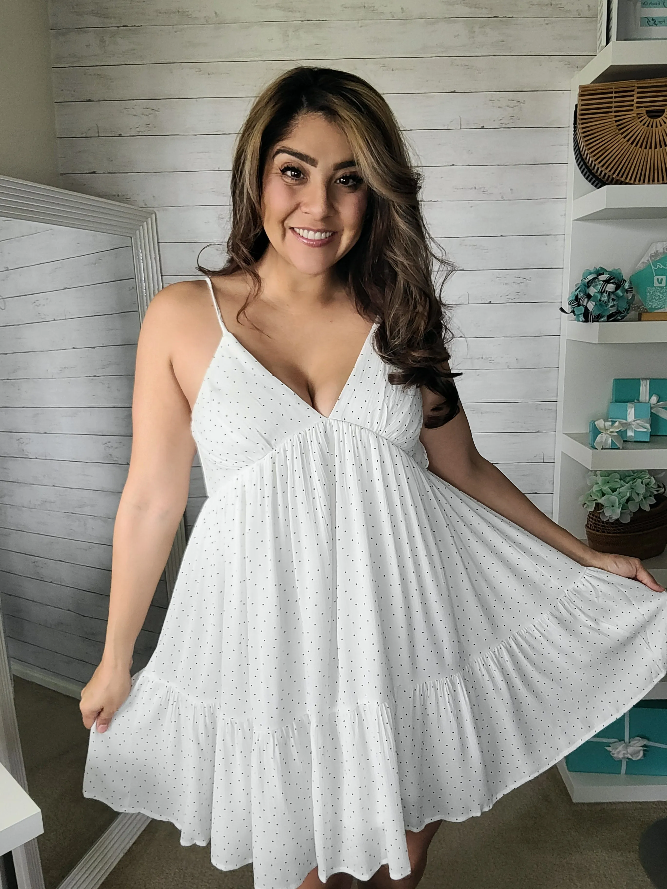 White & Black Polka-dot Cami Dress