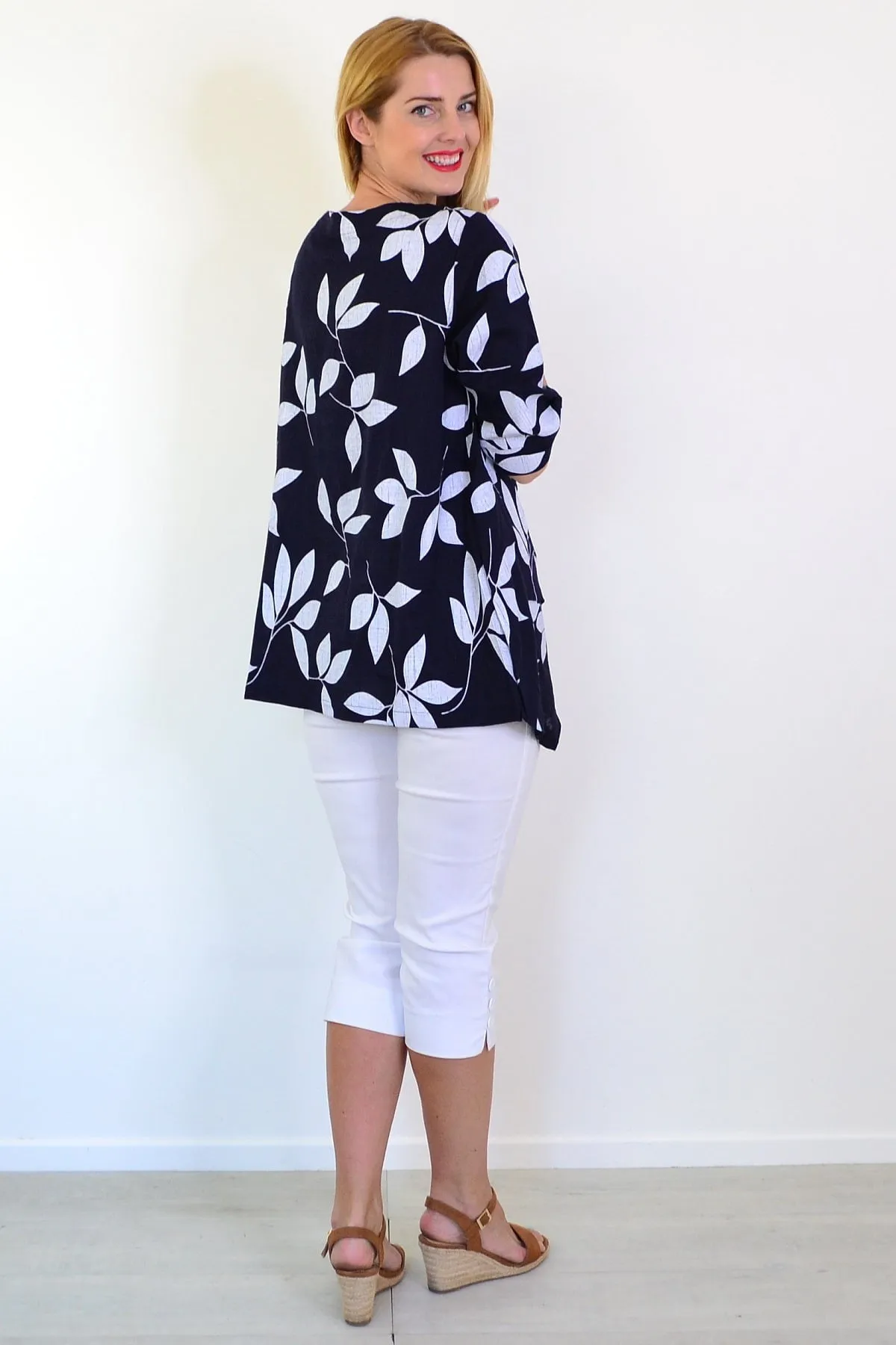 White Petals Linen Blend Tunic Top