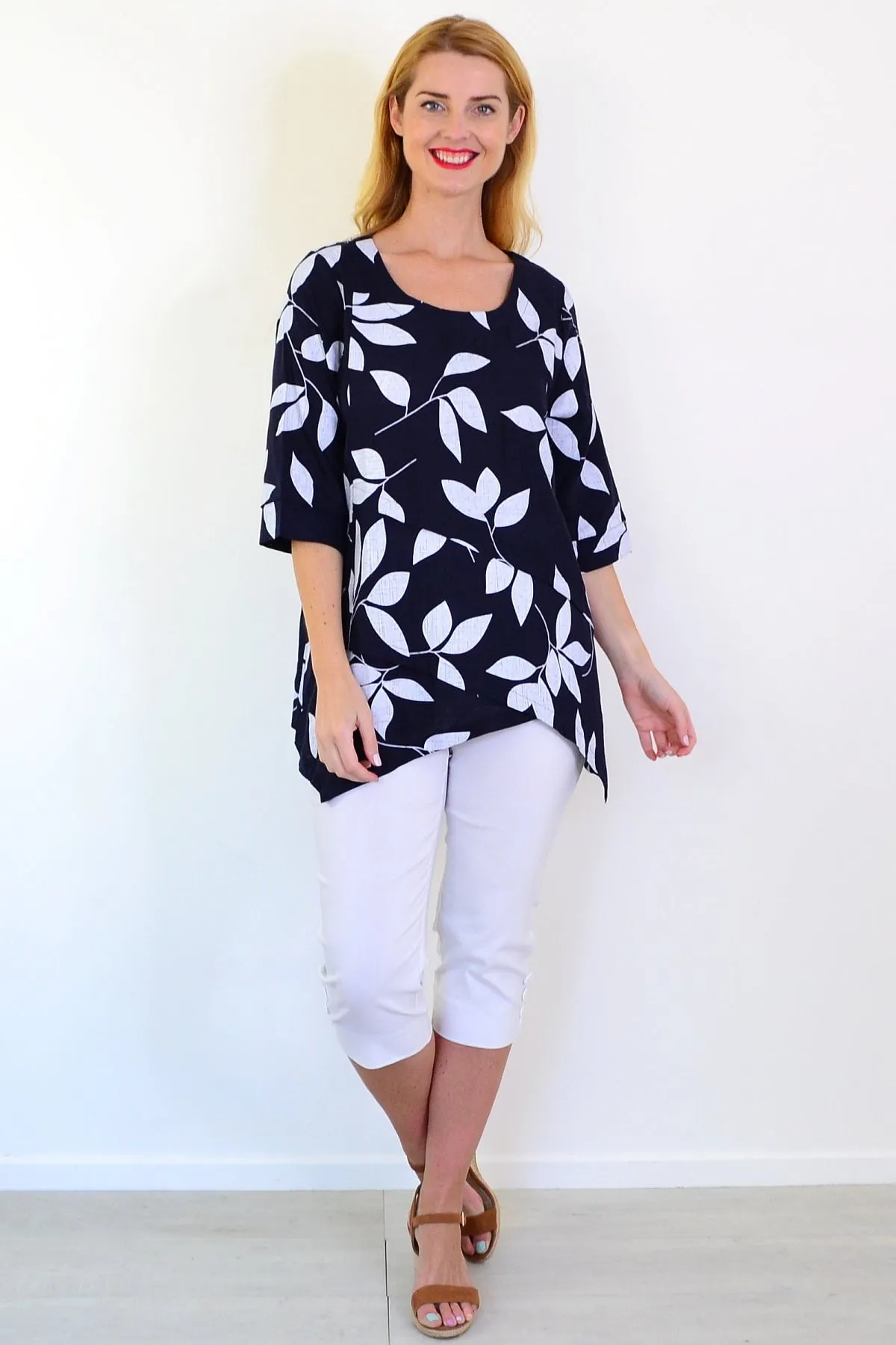 White Petals Linen Blend Tunic Top