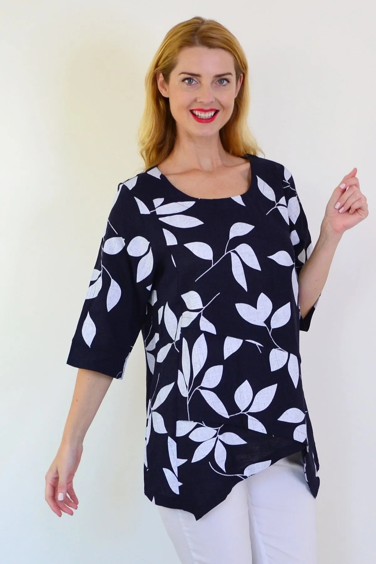 White Petals Linen Blend Tunic Top