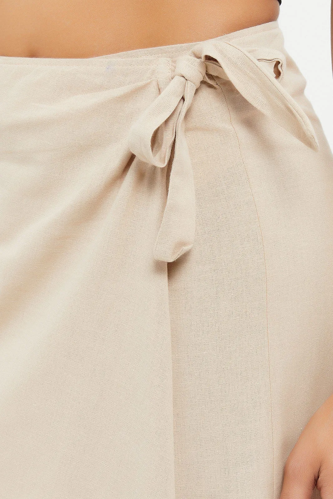 Women Beige Linen Wrap Skirt