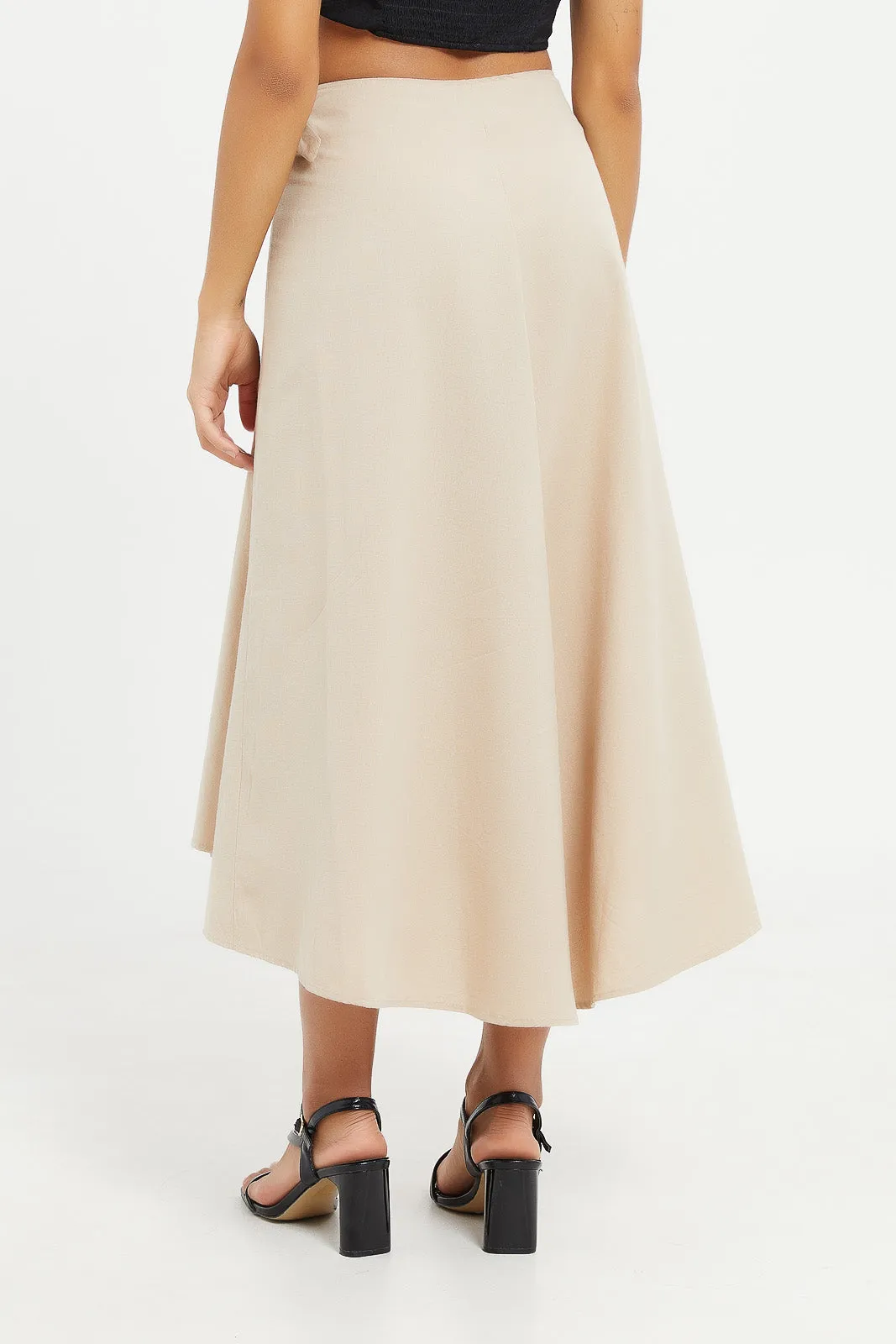 Women Beige Linen Wrap Skirt