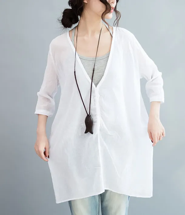 Women Casual Blouse Linen Shirts Loose Blouse Plus Size Women Tops QZ200557