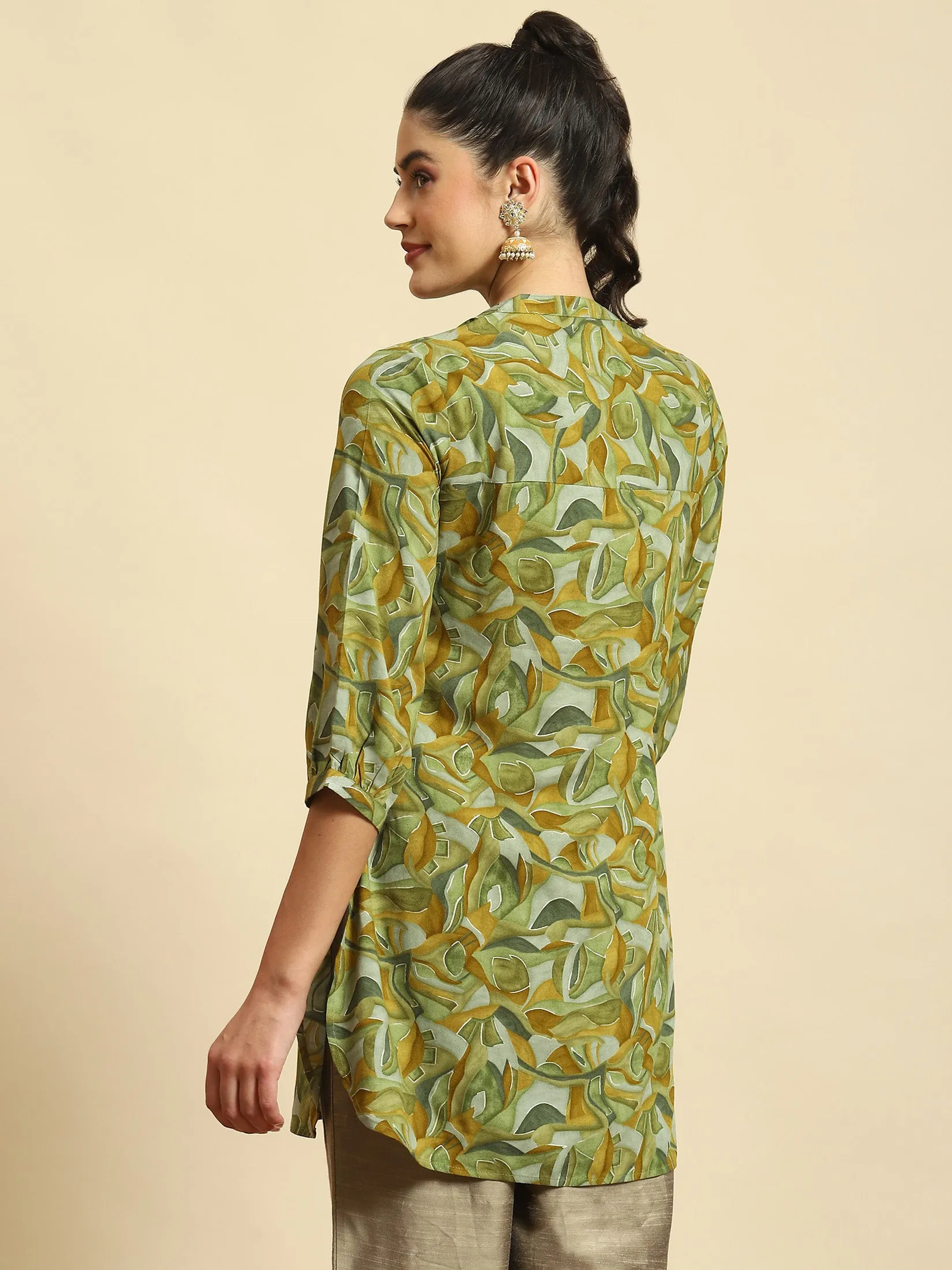 Women Green Abstract Print Tunic