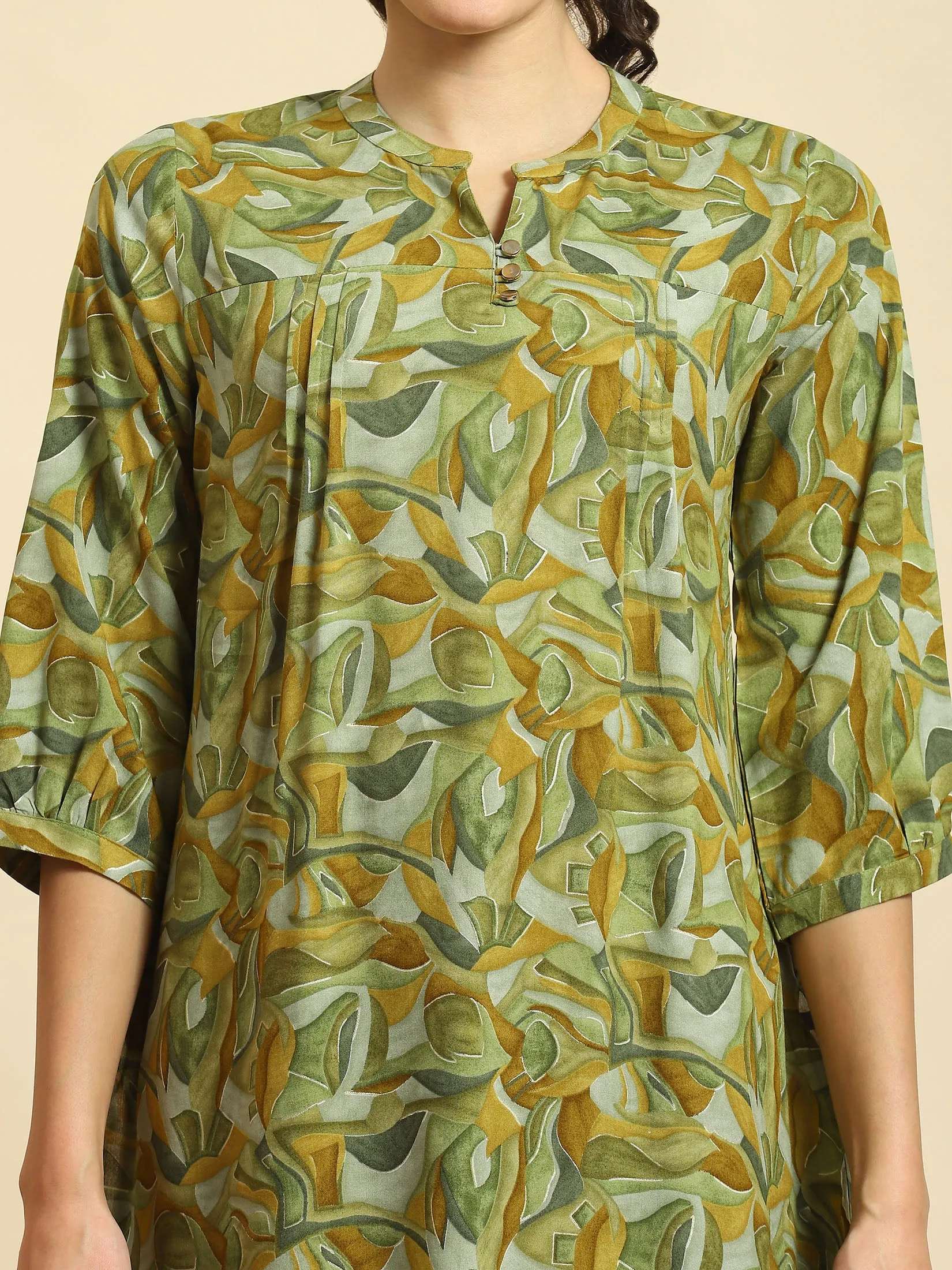 Women Green Abstract Print Tunic