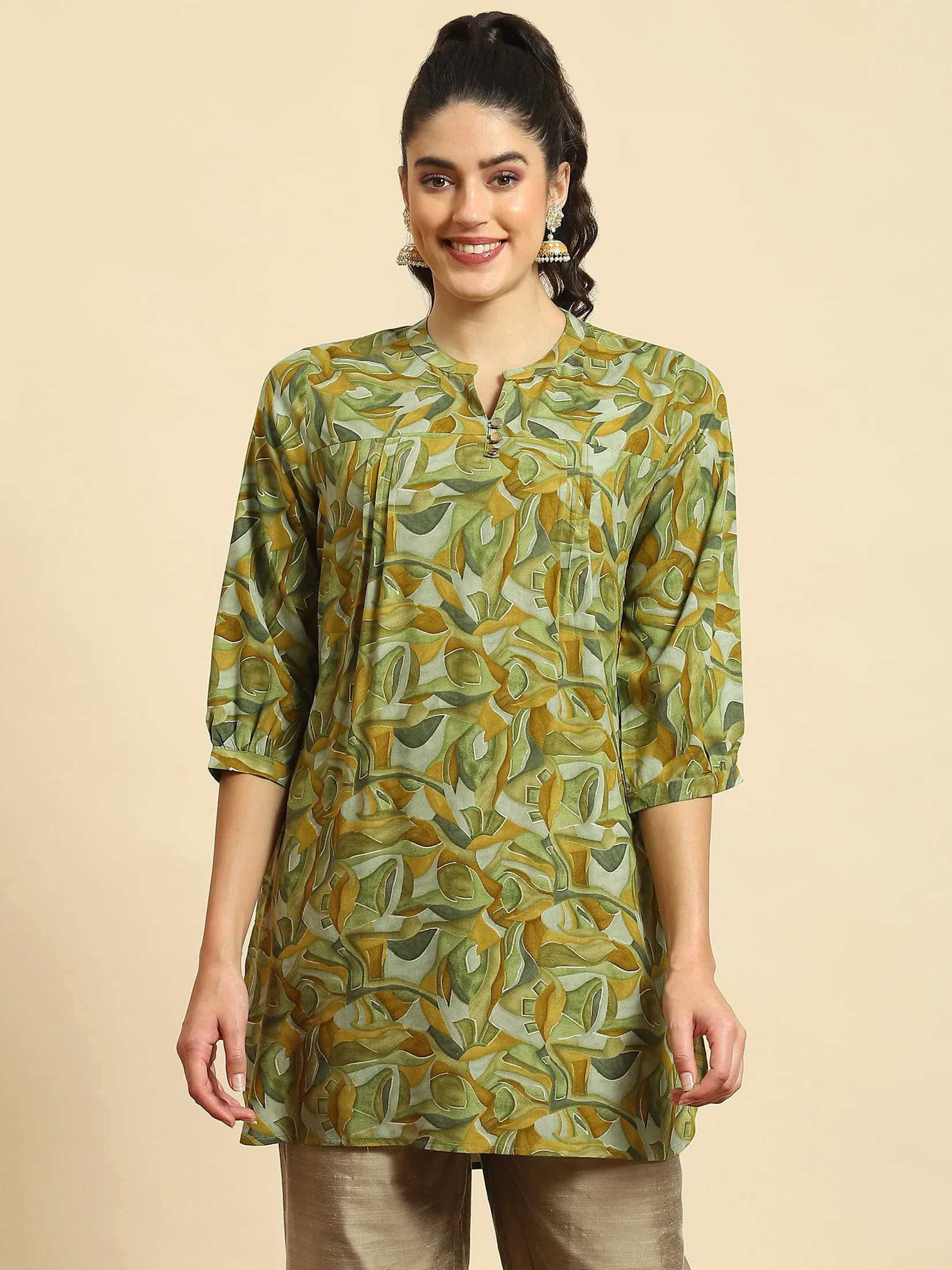 Women Green Abstract Print Tunic