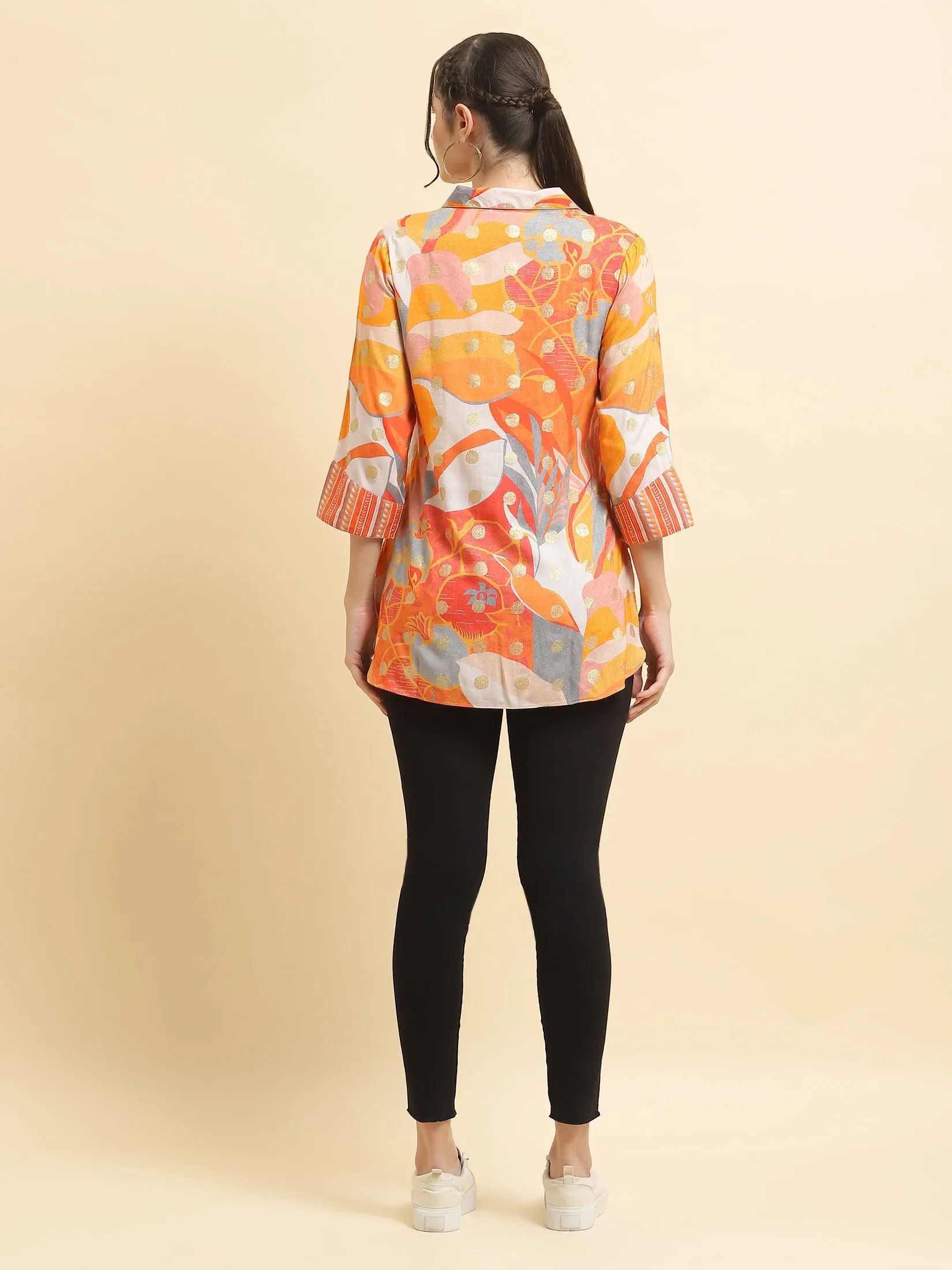 Women Liva Rayon Orange Abstract Print Tunic