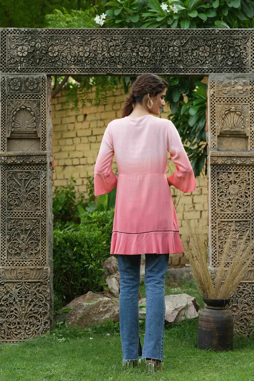 Women Peach Liva Embroidery Tunic