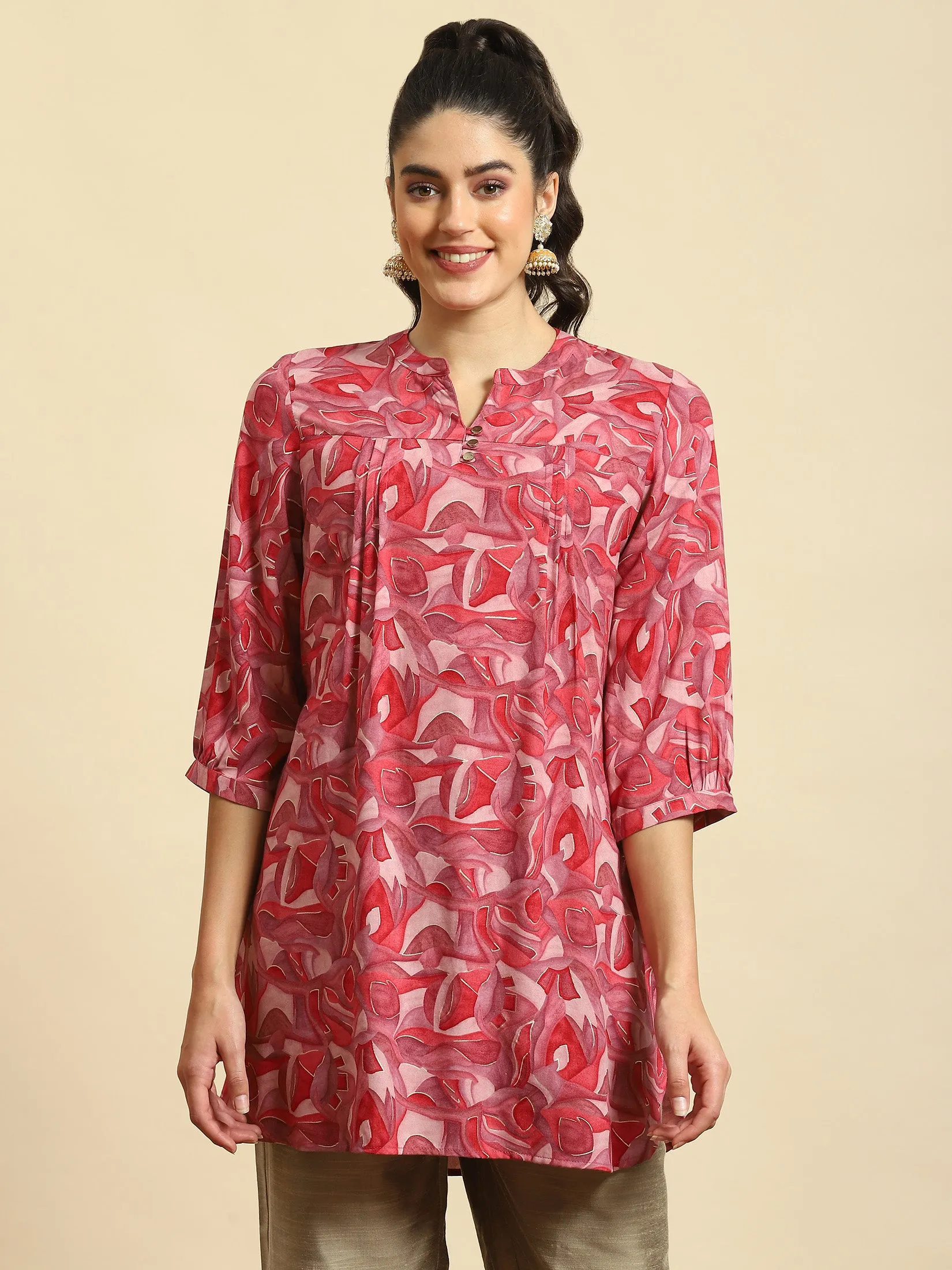 Women Pink Abstract Print Tunic