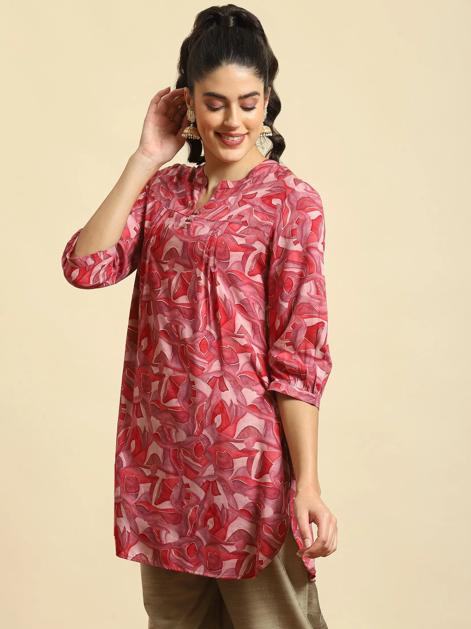 Women Pink Abstract Print Tunic