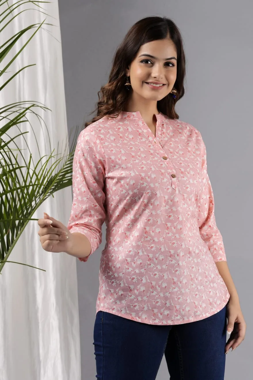 Women Pink Cotton Printed Tunic