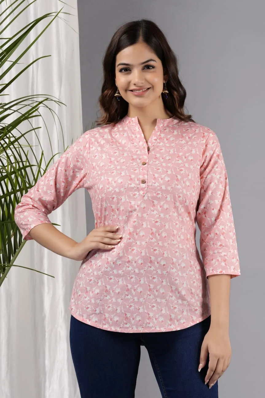 Women Pink Cotton Printed Tunic