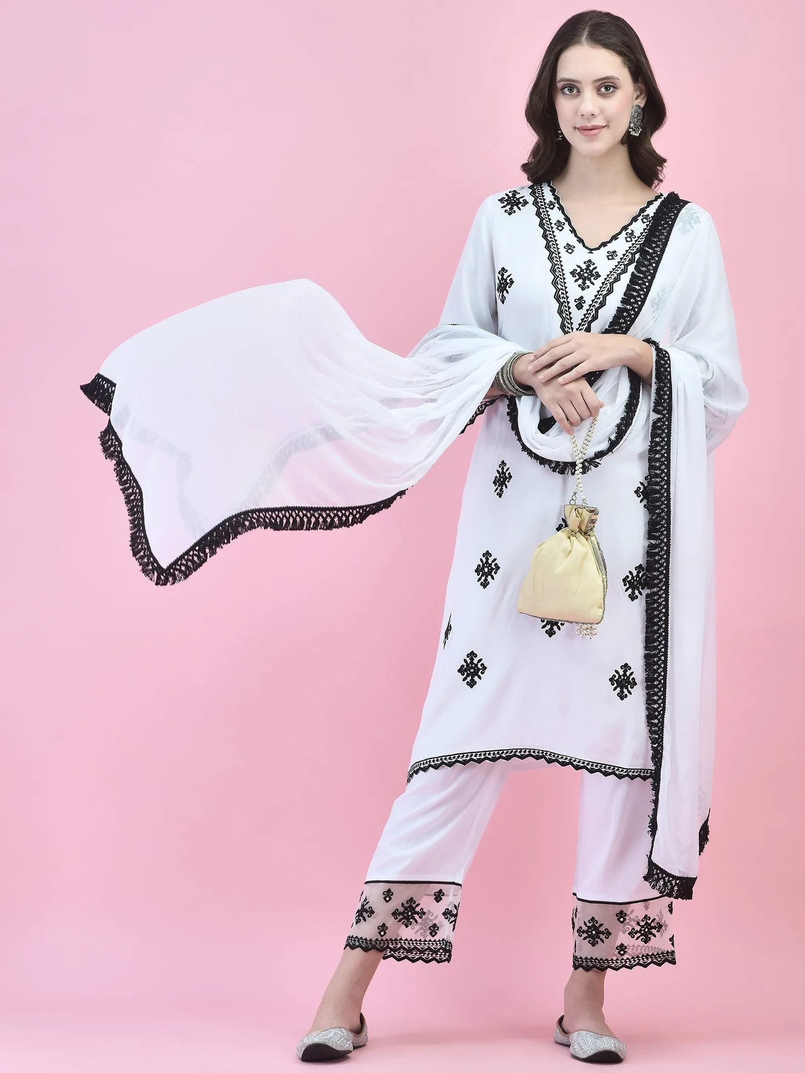 Women Rayon White Kurta Comfort Pant Dupatta