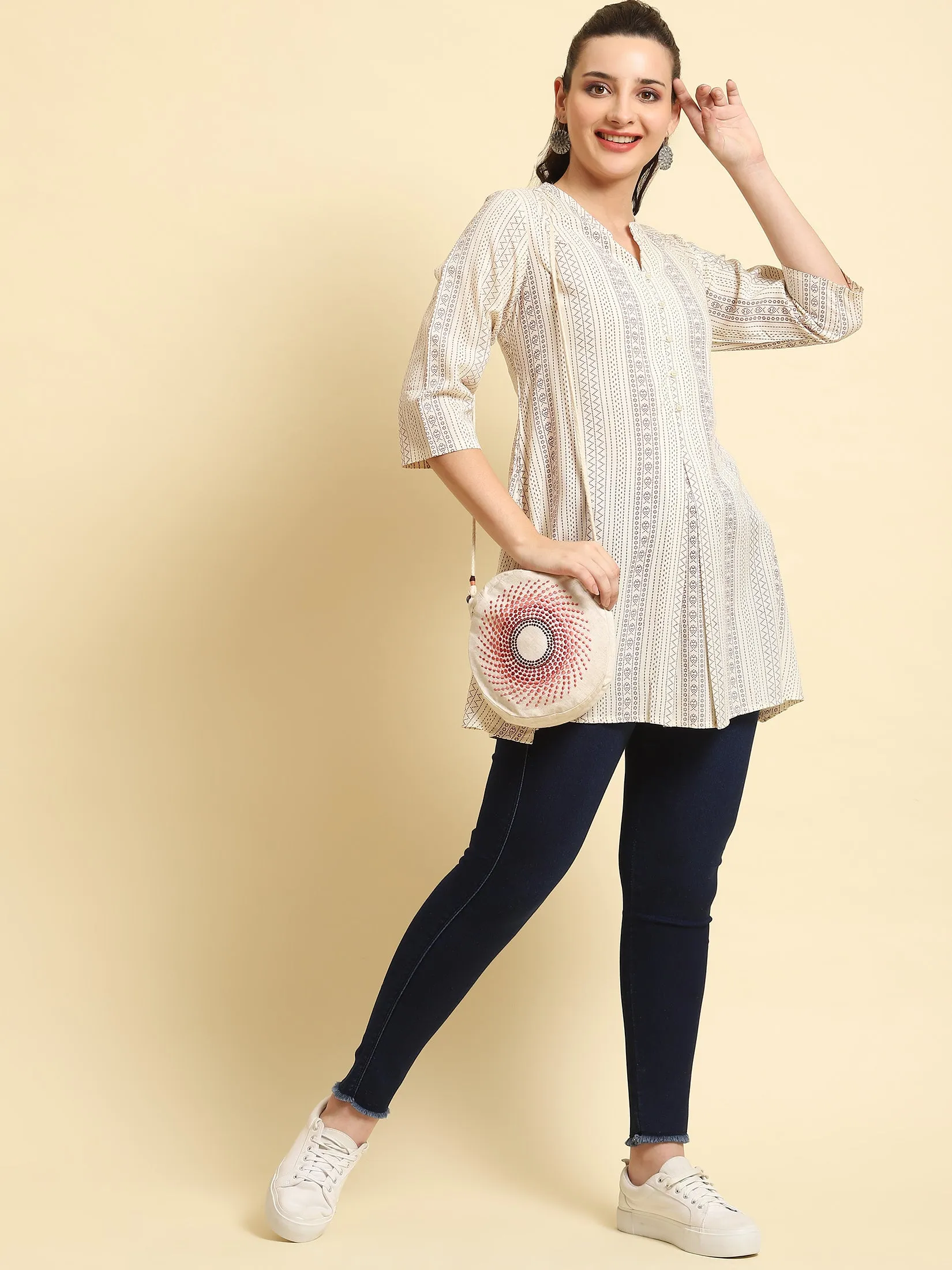 Women White Stripe Printed Tunic