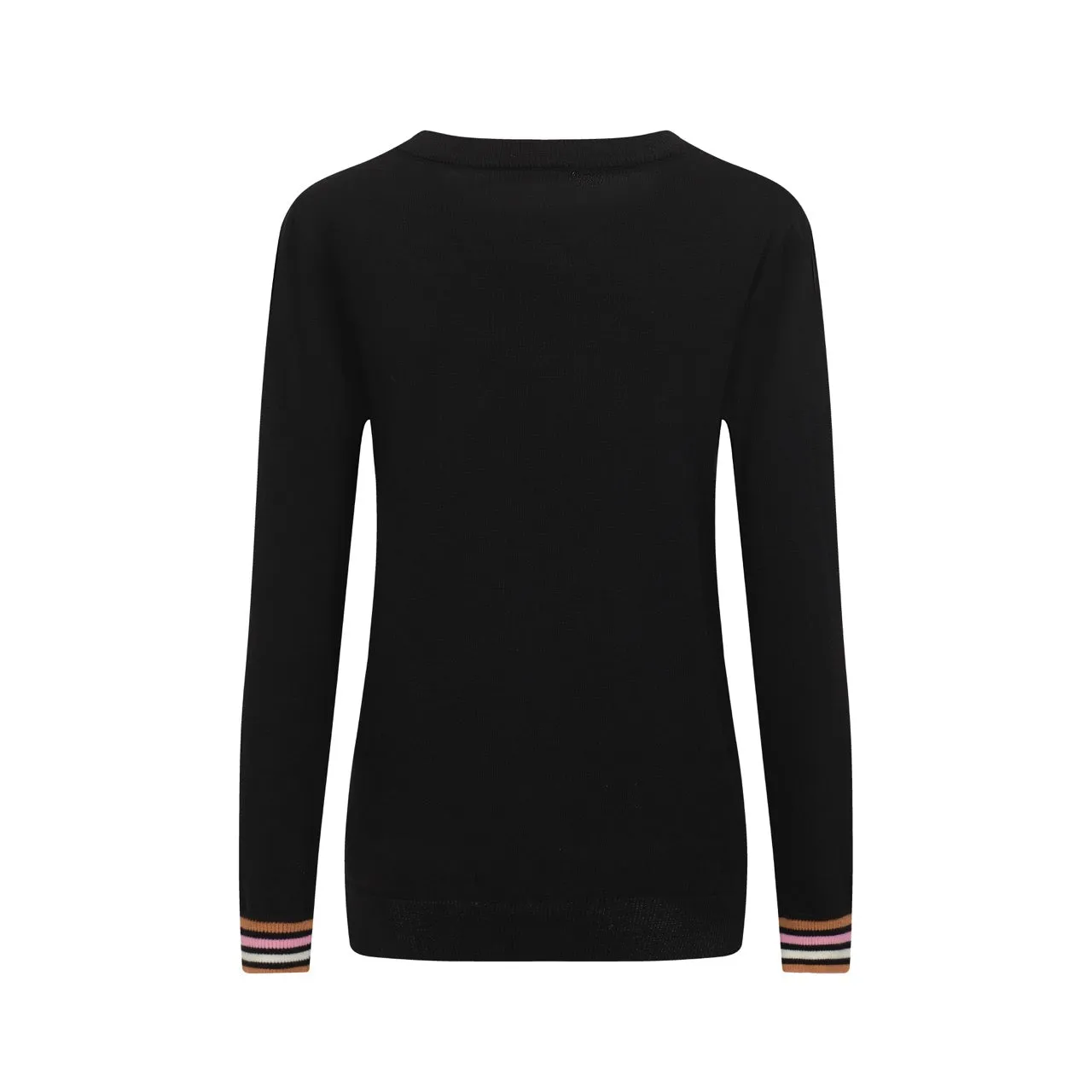 Women's black kitten jacquard striped knit sweater