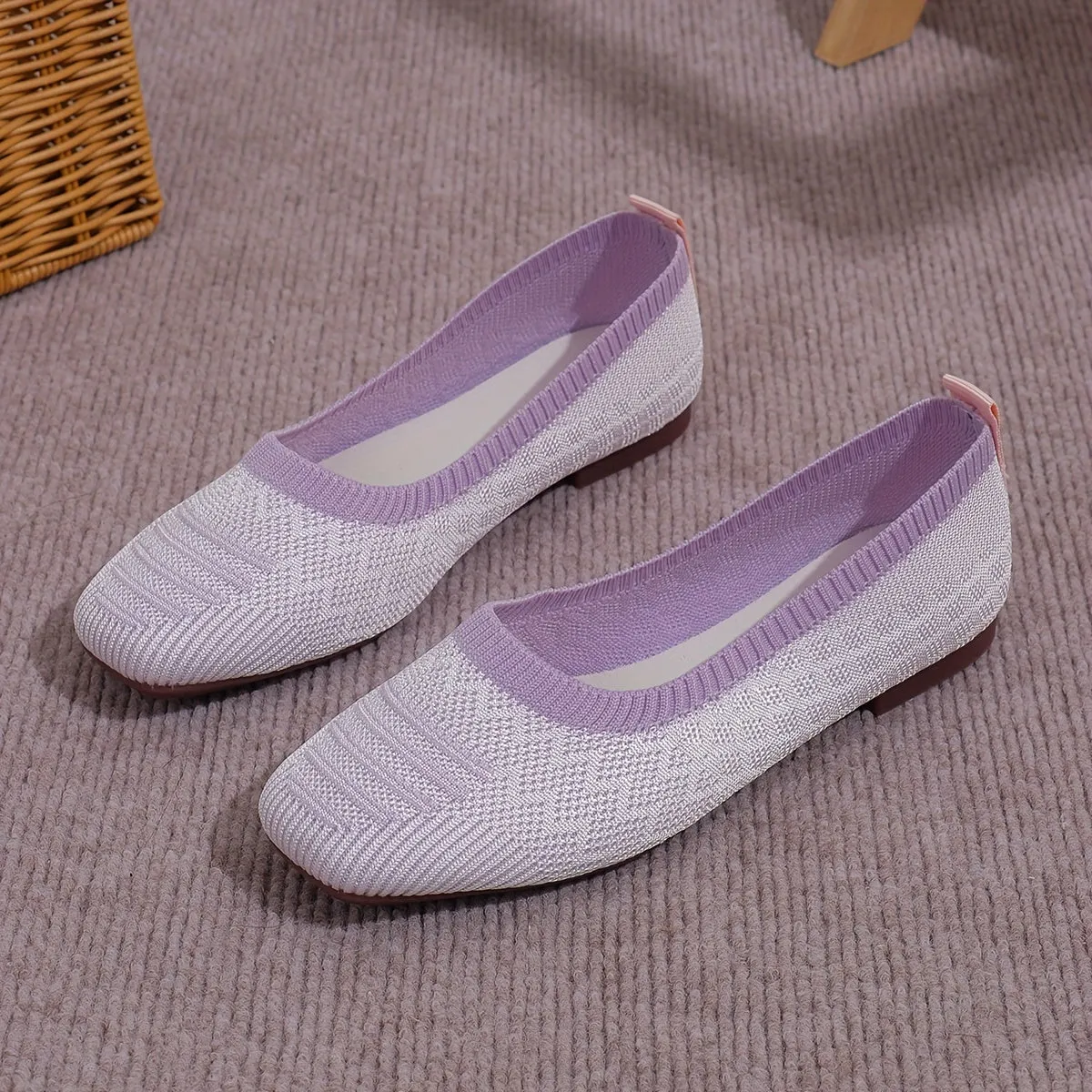 Women's Breathable Square Toe Slip-On Flats, Lightweight & Comfortable Casual Shoes